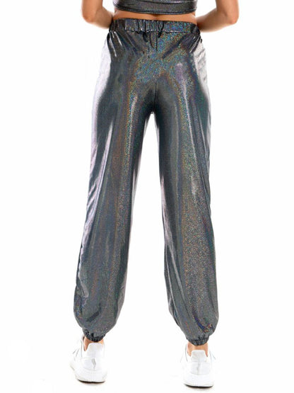 Glitter Elastic Waist Pants with Pockets-Angel Casuals