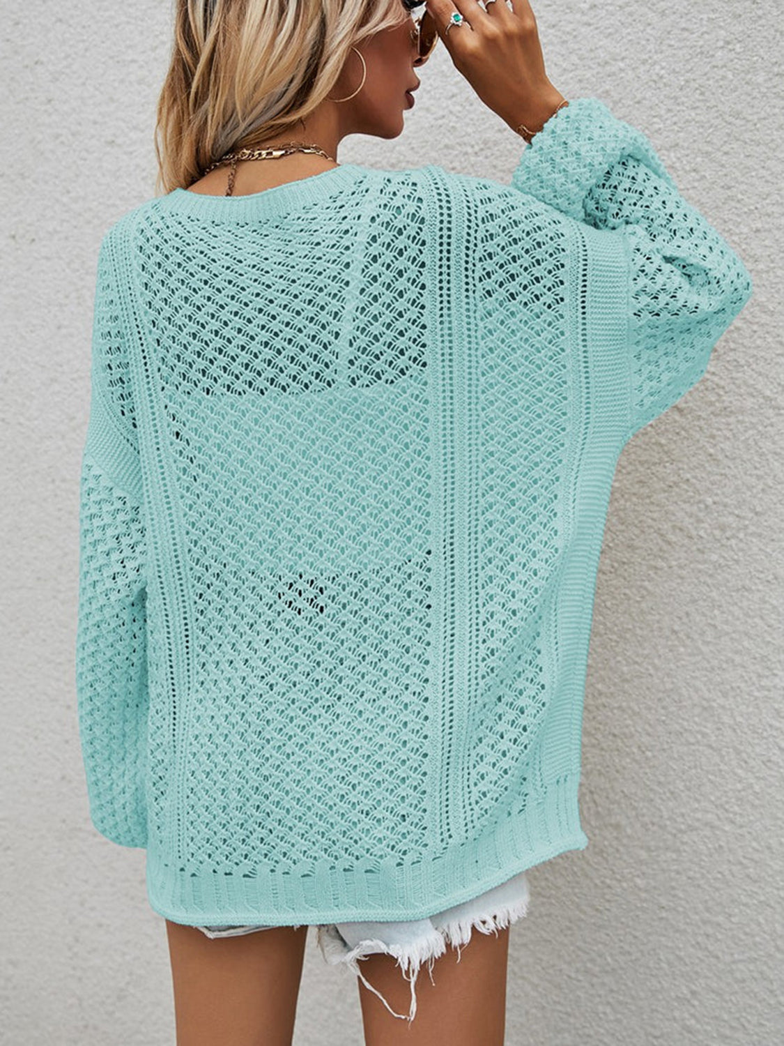 Openwork Button Front Cardigan-Angel Casuals