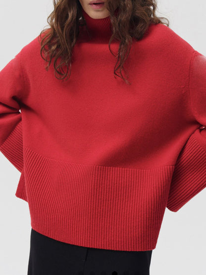 Side Slit Turtleneck Drop Shoulder Sweater-Angel Casuals