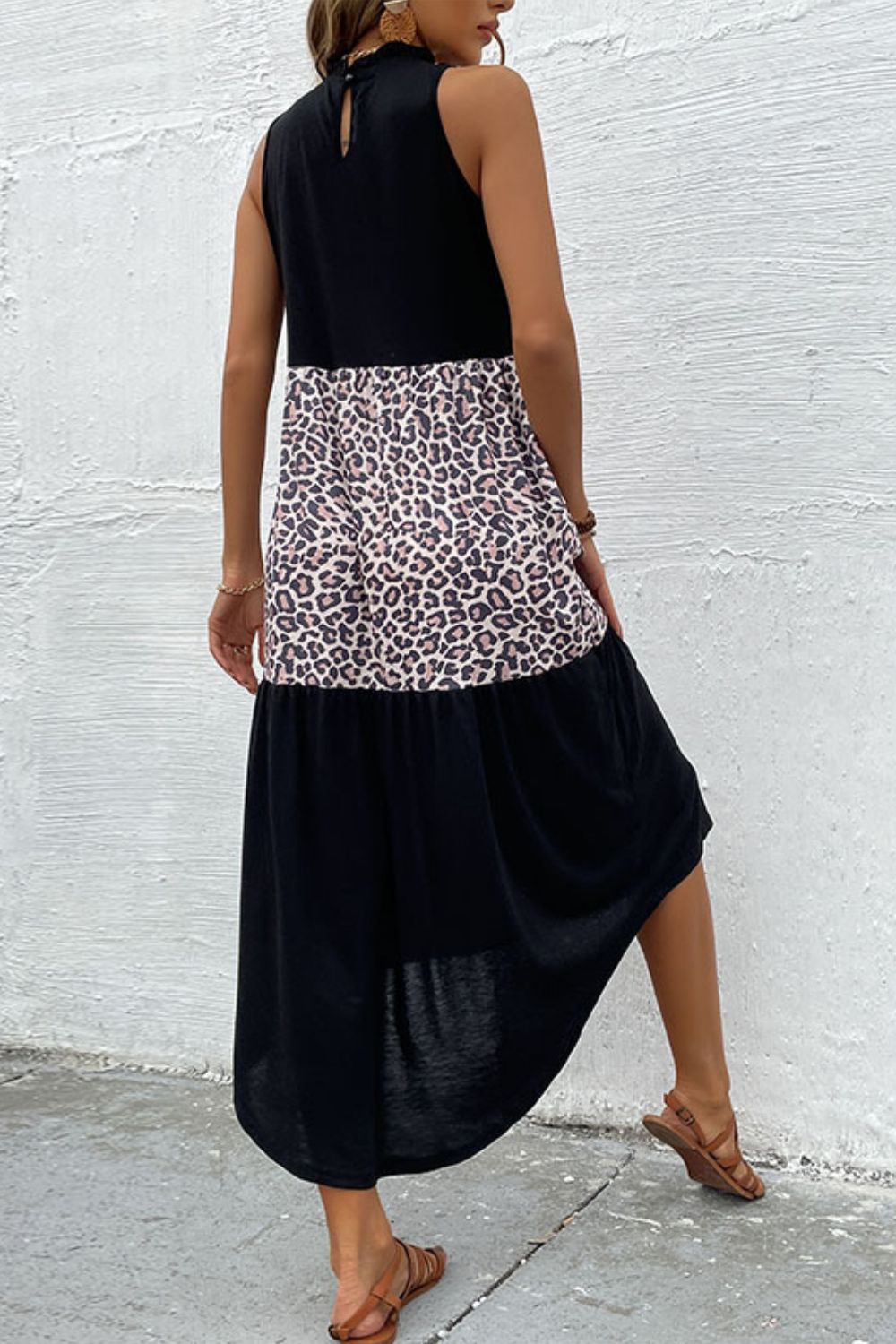 Leopard Contrast Sleeveless Maxi Dress-Angel Casuals