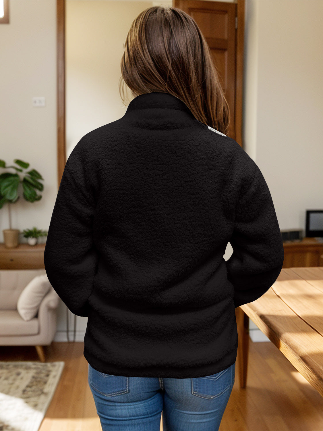 Full Size Turtleneck Zip Up Long Sleeve Sherpa Jacket-Angel Casuals