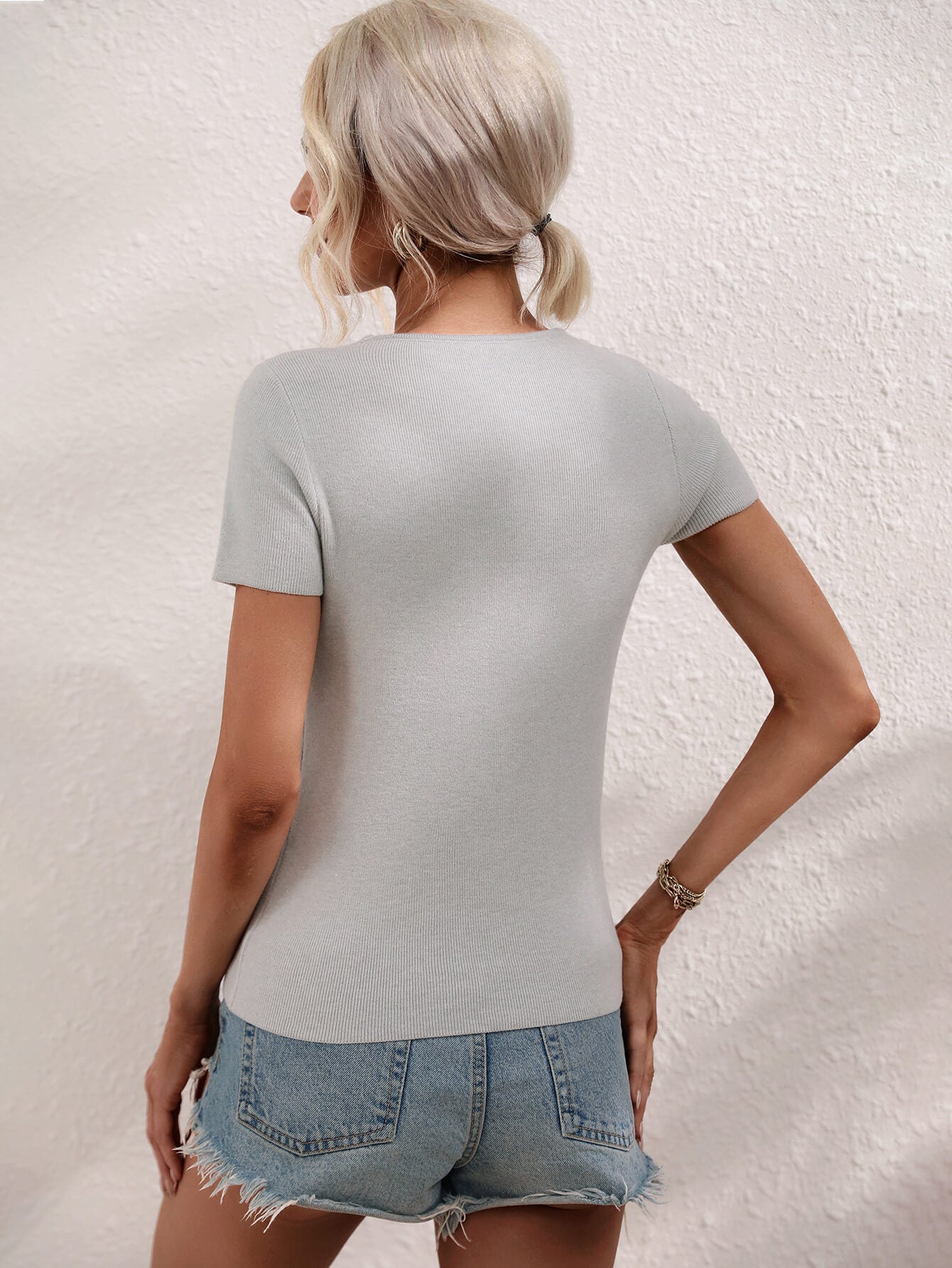 Cutout Round Neck Short Sleeve Knit Top-Angel Casuals