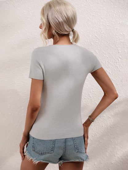 Cutout Round Neck Short Sleeve Knit Top-Angel Casuals