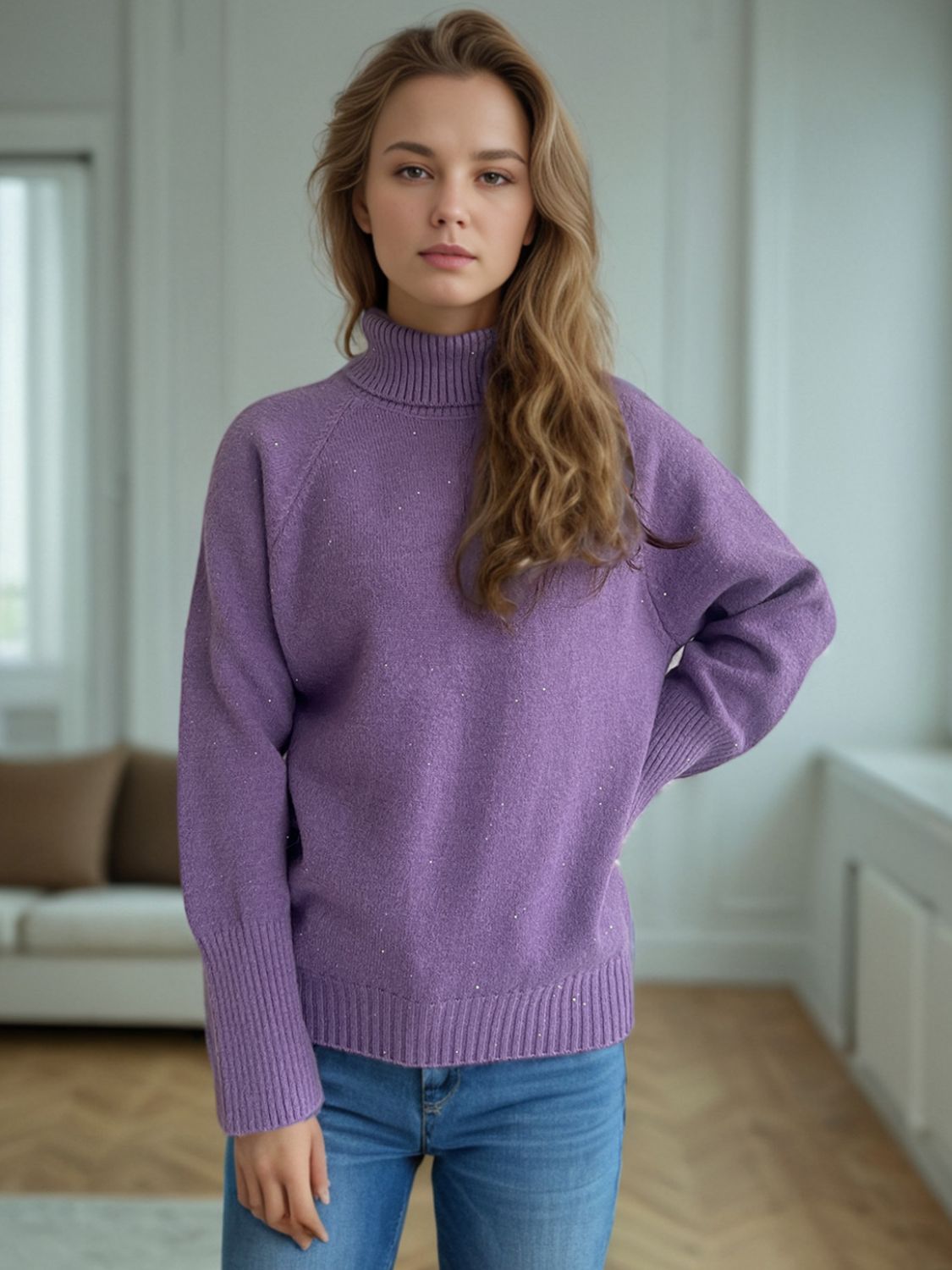 Turtleneck Raglan Sleeve Sweater-Angel Casuals