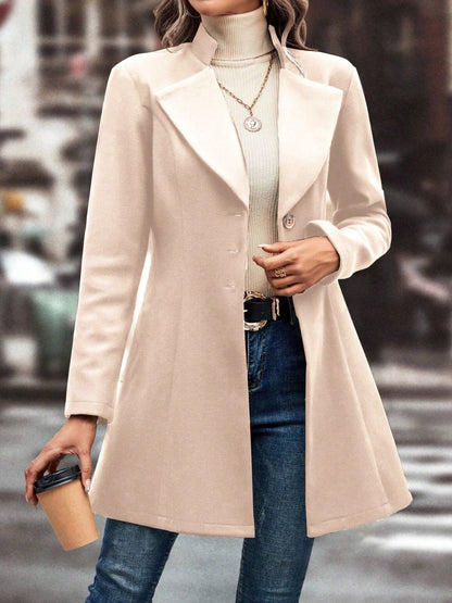 Collared Neck Long Sleeve Longline Coat-Angel Casuals
