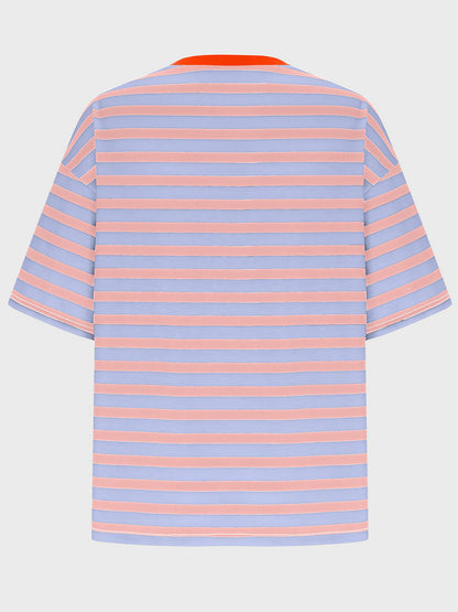 Striped Round Neck Half Sleeve T-Shirt-Angel Casuals