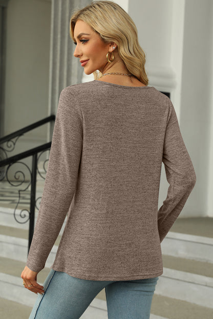 Slit Decorative Button Square Neck T-Shirt-Angel Casuals