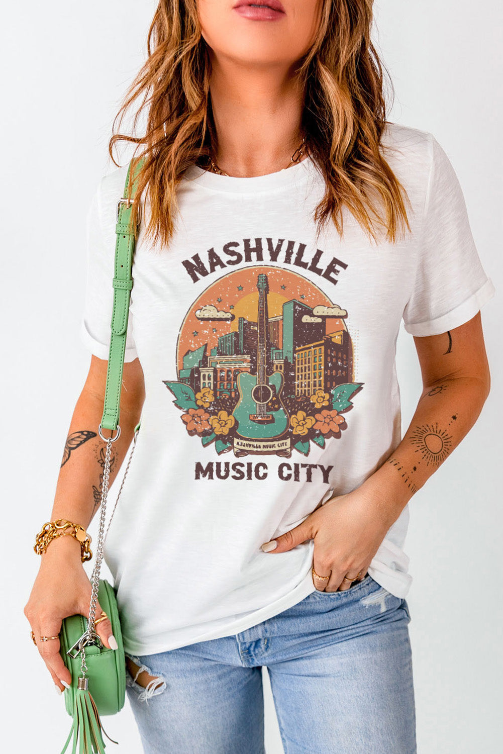 NASHVILLE MUSIC CITY Graphic Round Neck Tee-Angel Casuals