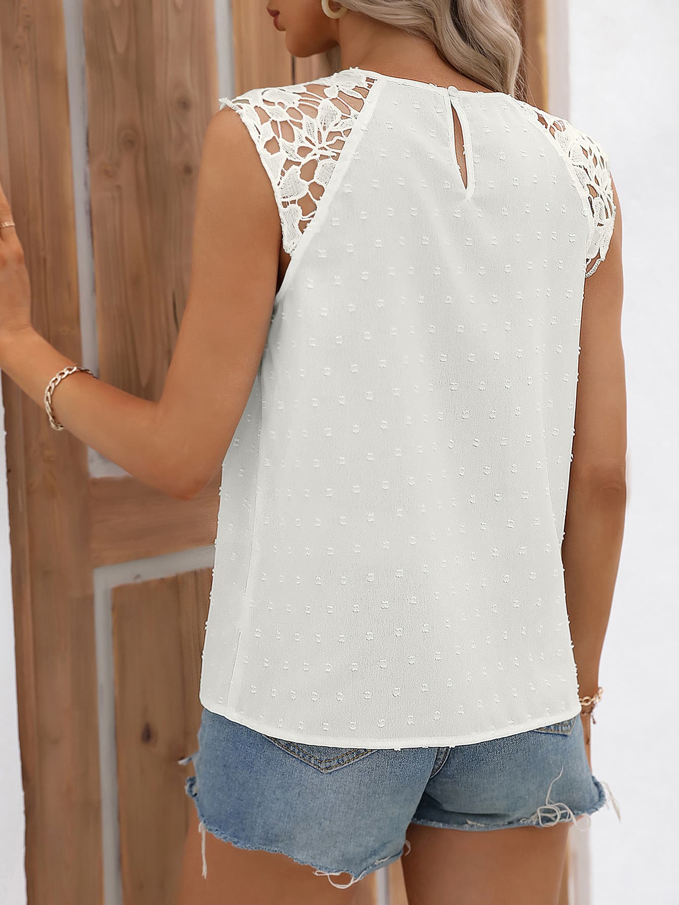 Cutout Round Neck Spliced Lace Tank-Angel Casuals