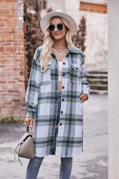 Mandy Plaid Dropped Shoulder Longline Jacket-Angel Casuals