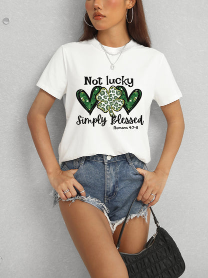 Lucky Clover Round Neck Short Sleeve T-Shirt-Angel Casuals