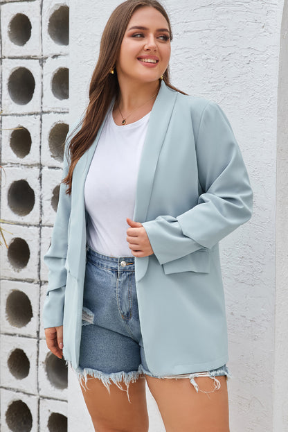 Plus Size Shawl Collar Long Sleeve Blazer-Angel Casuals