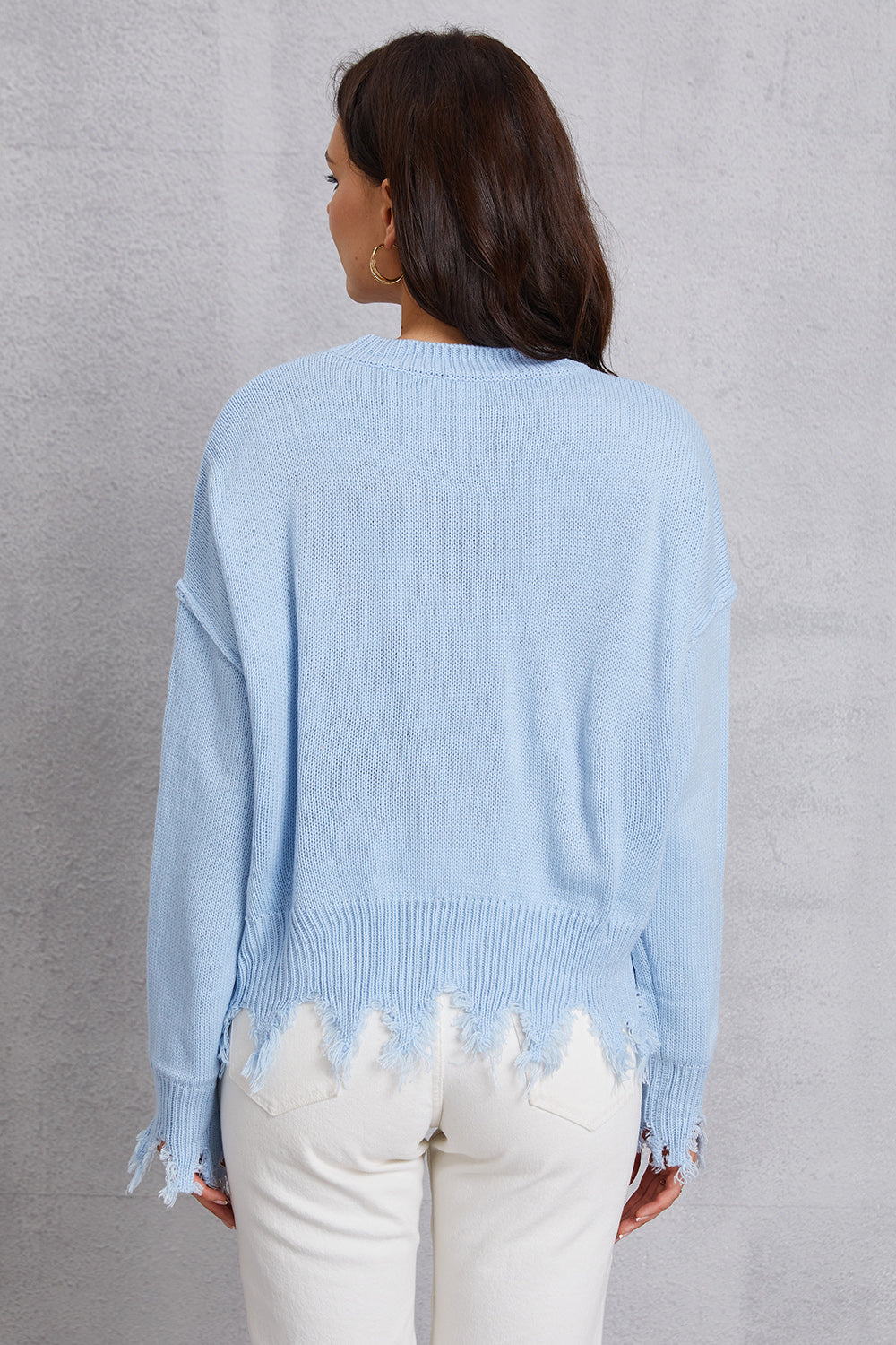 Lip Fringe Round Neck Sweater-Angel Casuals