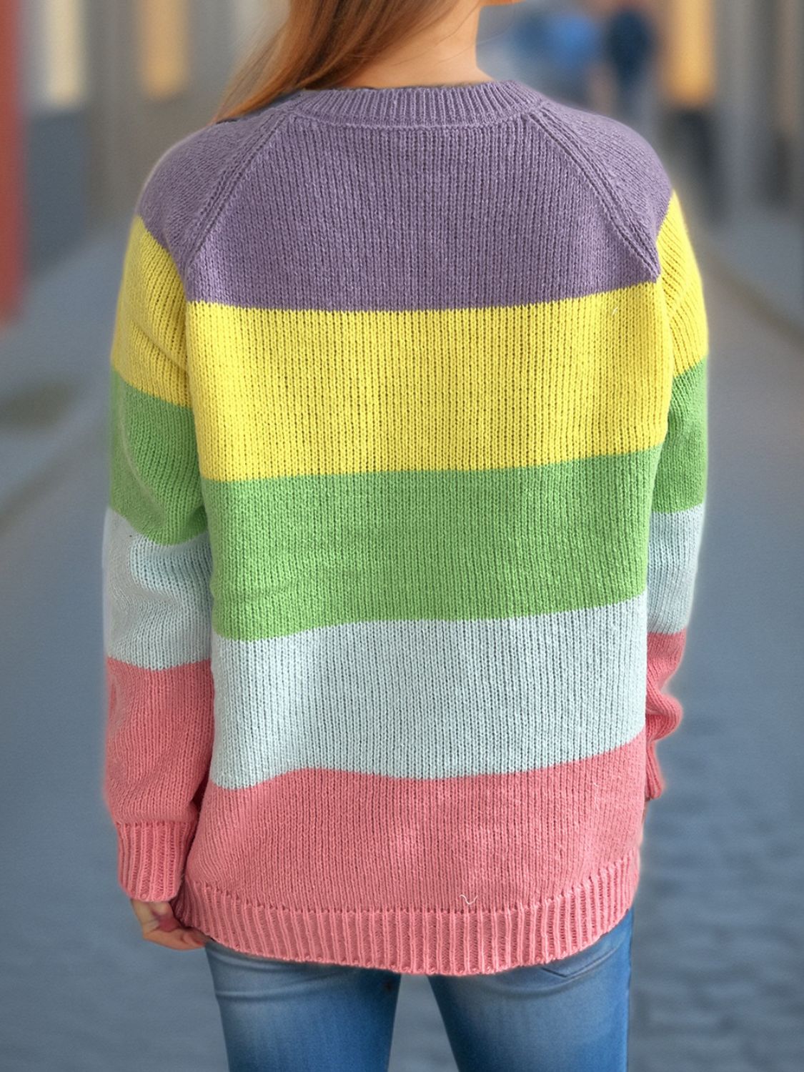 Color Block Round Neck Long Sleeve Sweater-Angel Casuals