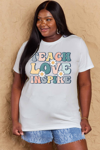 Simply Love Full Size TEACH LOVE INSPIRE Graphic Cotton T-Shirt-Angel Casuals