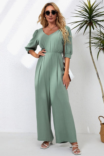 V-Neck Half Sleeve Jumpsuit-Angel Casuals