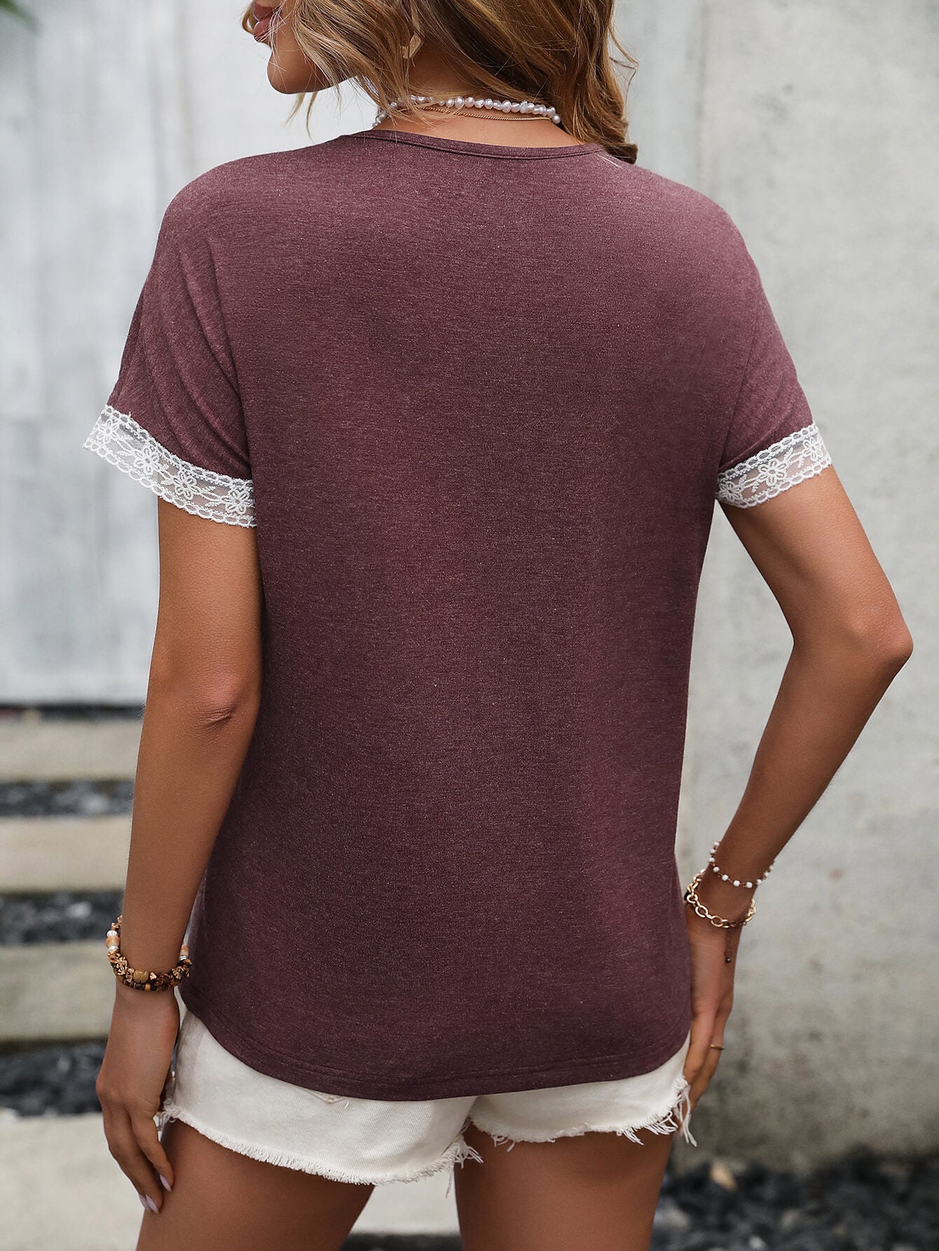 Contrast Round Neck Short Sleeve Tee-Angel Casuals