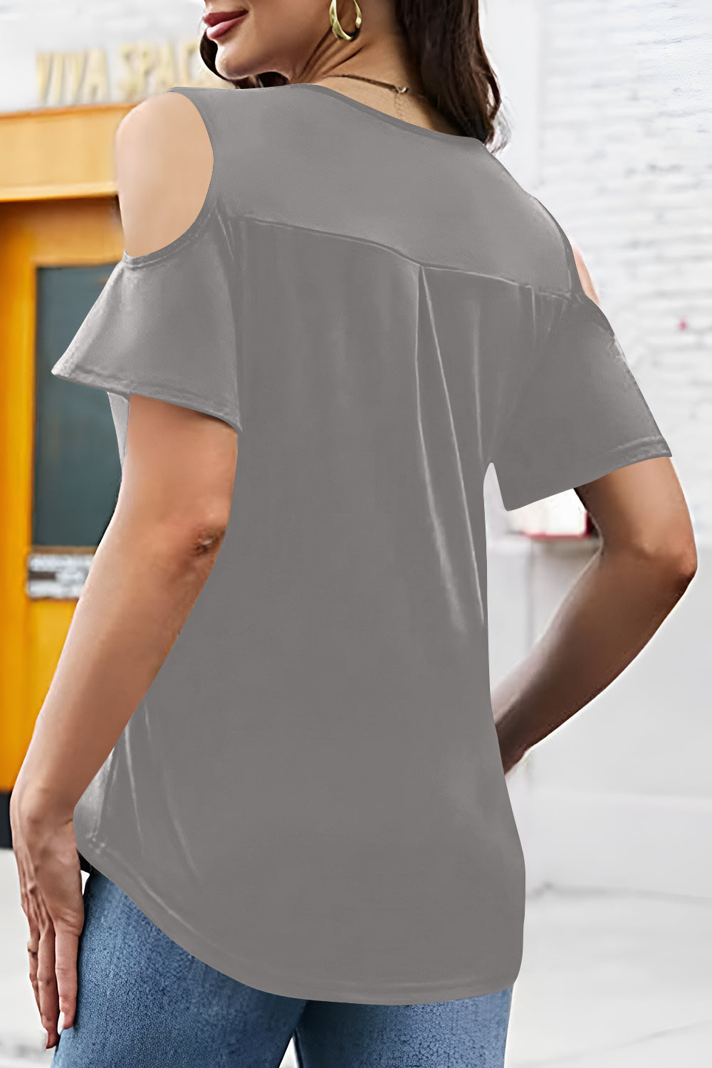 Full Size Half Zip Cold Shoulder Top-Angel Casuals