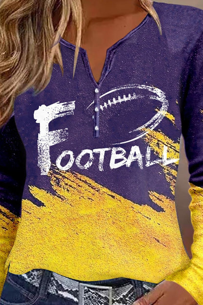 FOOTBALL Graphic Notched Neck Long Sleeve T-Shirt-Angel Casuals