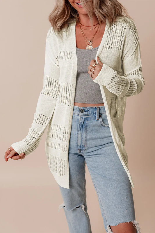 Openwork Open Front Long Sleeve Cardigan-Angel Casuals