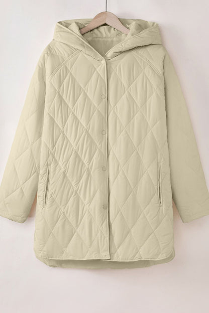 Snap Down Long Sleeve Quilted Winter Coat-Angel Casuals
