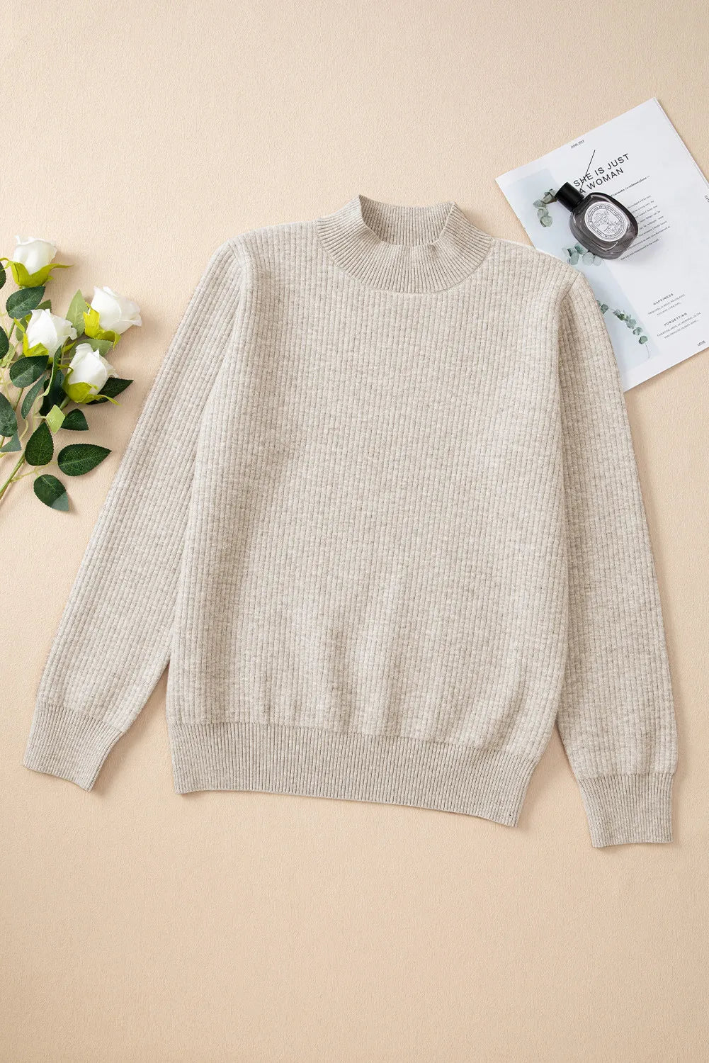 Mock Neck Long Sleeve Sweater-Angel Casuals