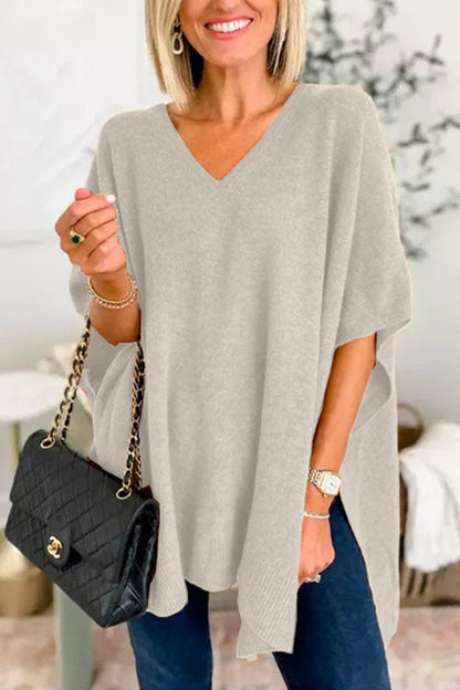 Slit V-Neck Half Sleeve Knit Top-Angel Casuals