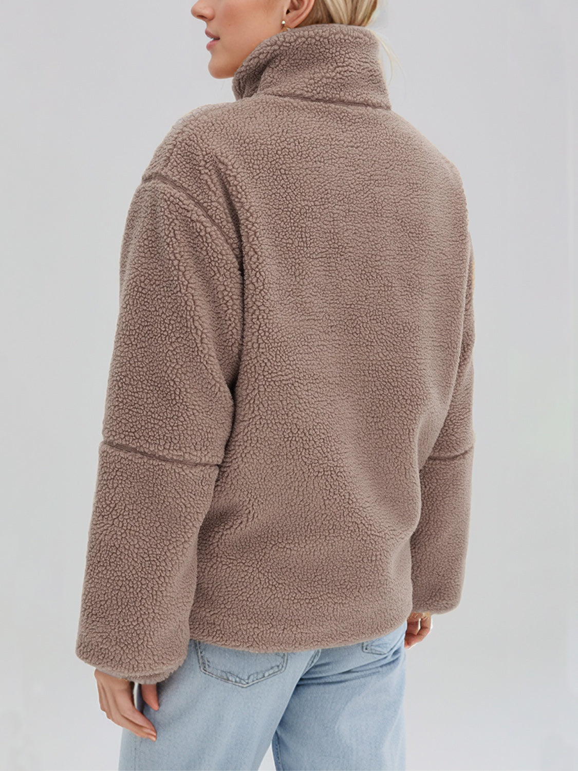 Turtleneck Zip Up Long Sleeve Plush Jacket-Angel Casuals