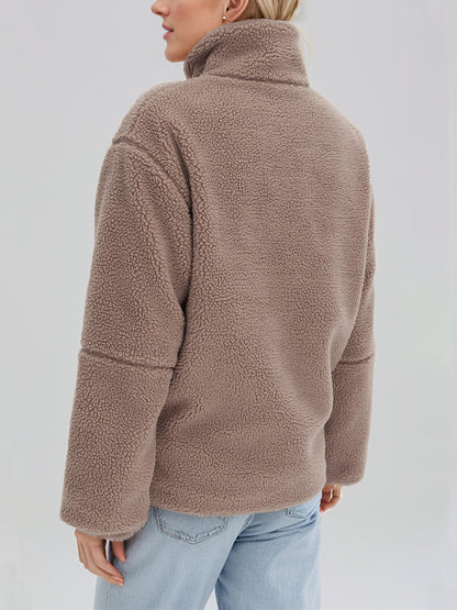 Turtleneck Zip Up Long Sleeve Plush Jacket-Angel Casuals