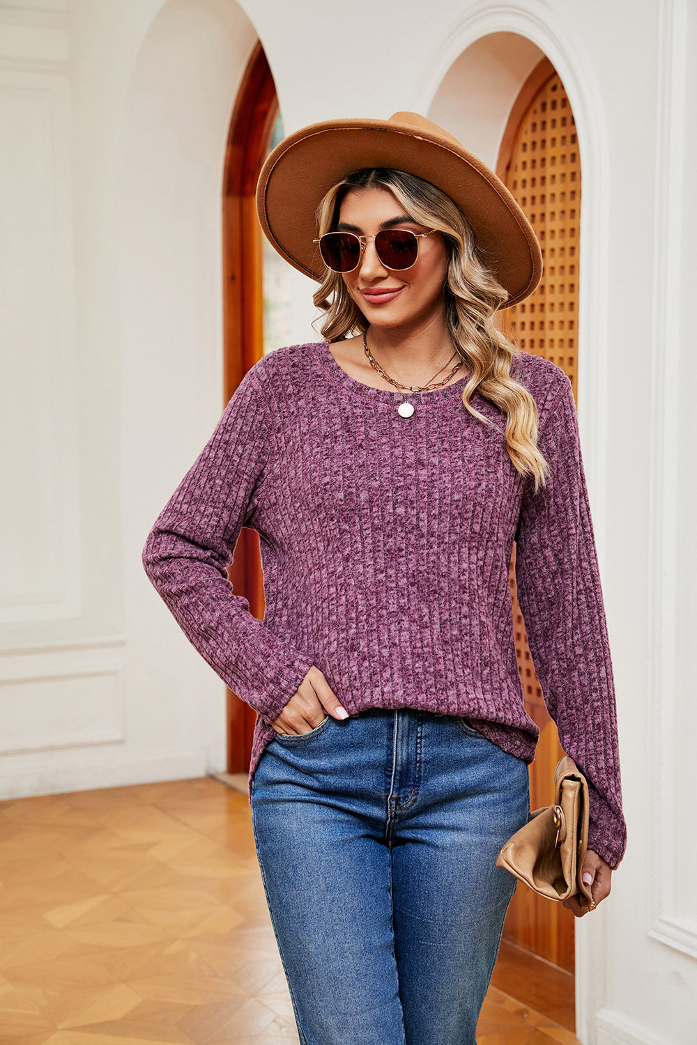 Heathered Round Neck Top-Angel Casuals