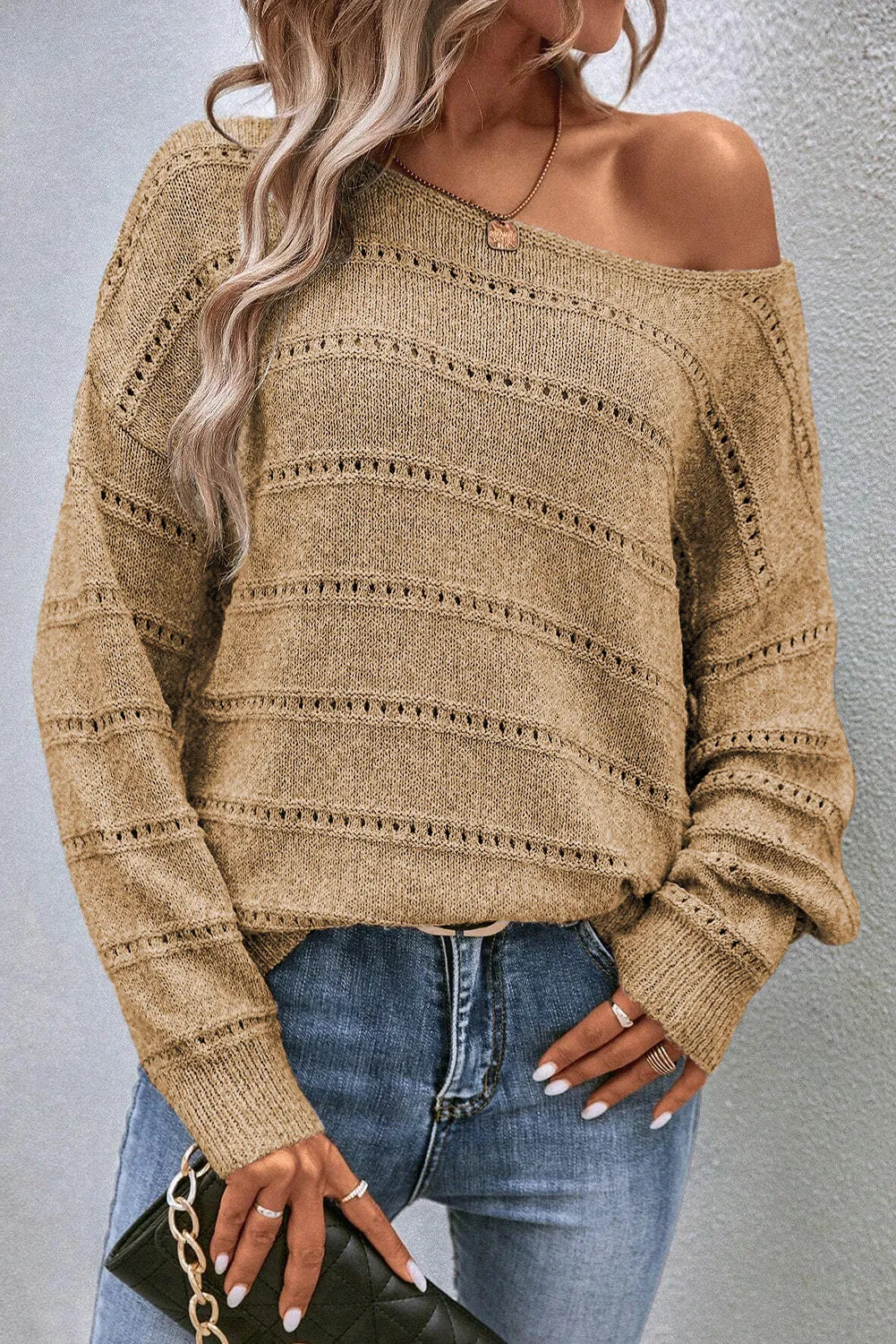 Boat Neck Dropped Shoulder Sweater-Angel Casuals