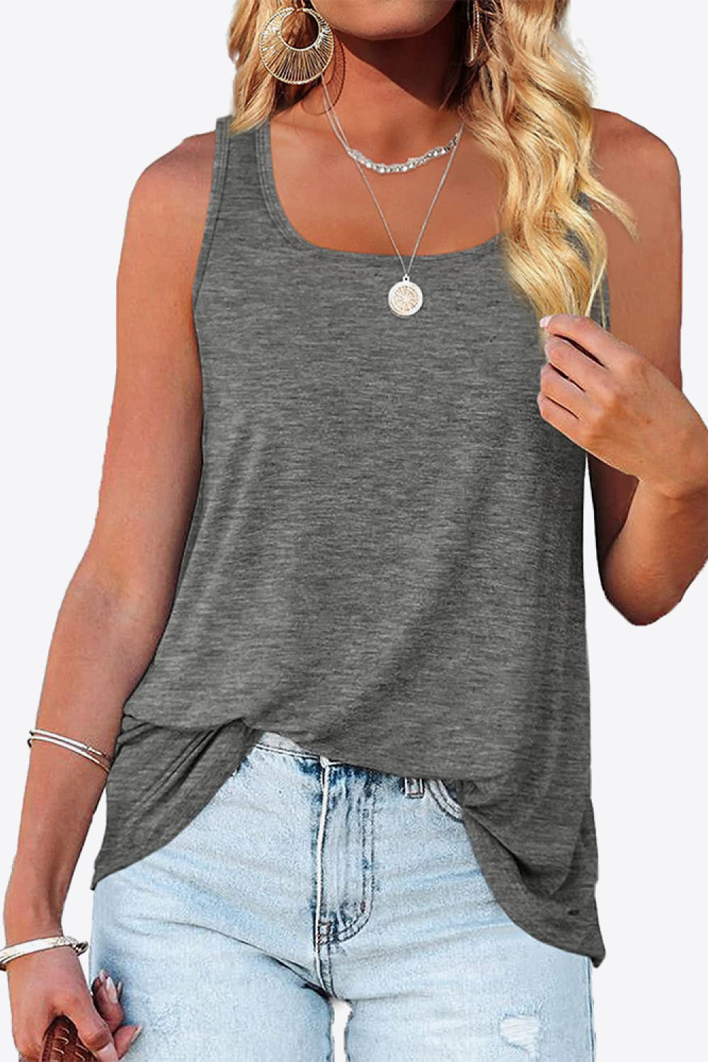 Curved Hem Square Neck Tank-Angel Casuals