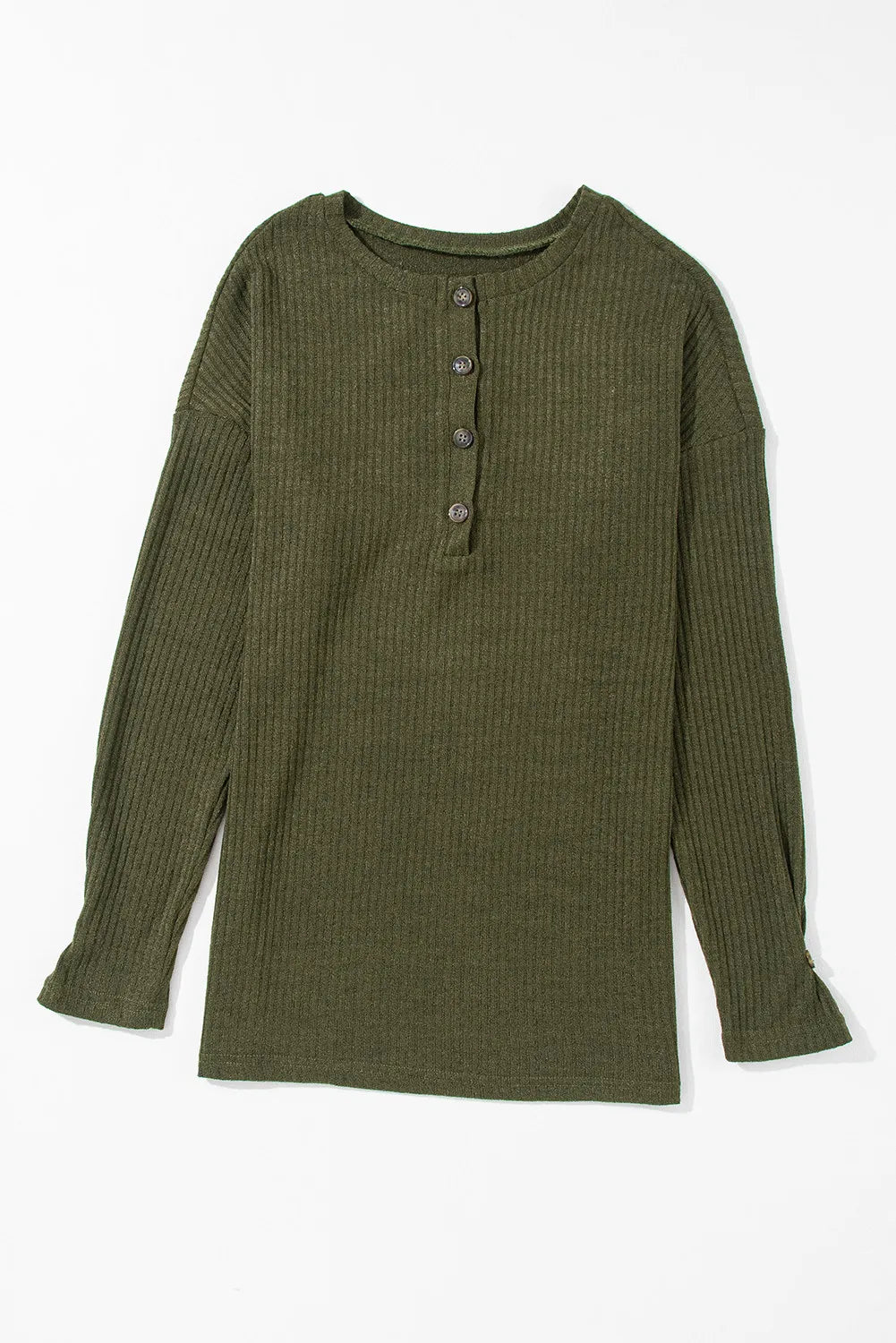 Ribbed Half Button Long Sleeve Knit Top-Angel Casuals