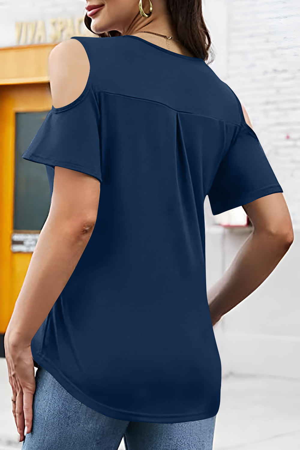 Full Size Half Zip Cold Shoulder Top-Angel Casuals