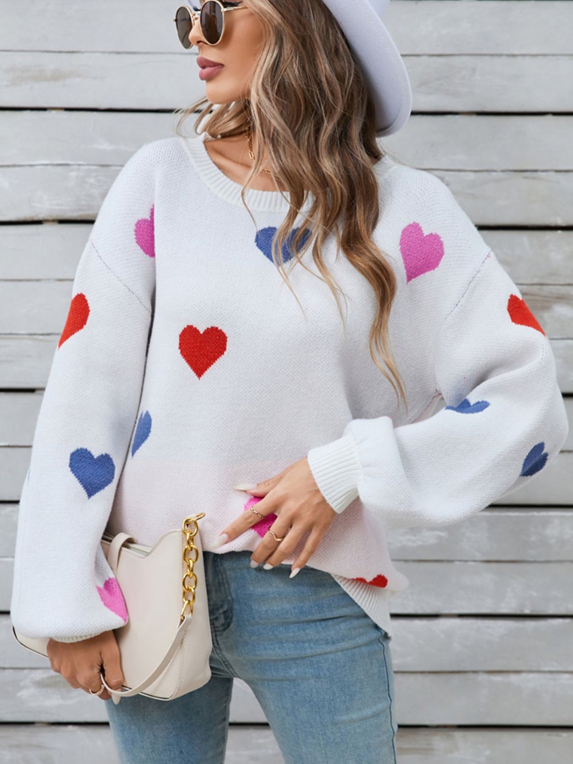 Angel Wings Heart Round Neck Long Sleeve Sweater-Angel Casuals