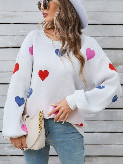 Angel Wings Heart Round Neck Long Sleeve Sweater-Angel Casuals