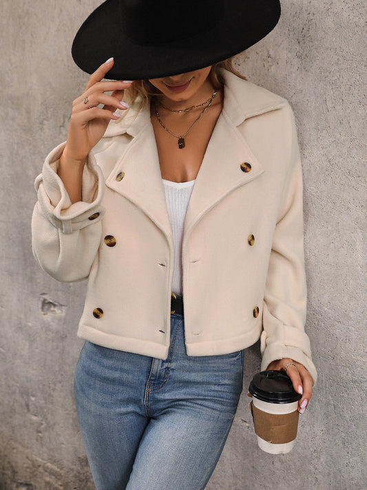 Perfee Button Up Collared Neck Long Sleeve Jacket-Angel Casuals