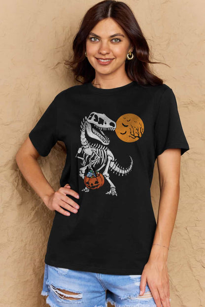 Simply Love Full Size Dinosaur Skeleton Graphic Cotton T-Shirt-Angel Casuals