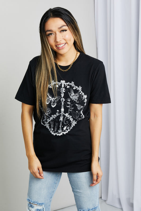 mineB Full Size Butterfly Graphic Tee Shirt-Angel Casuals