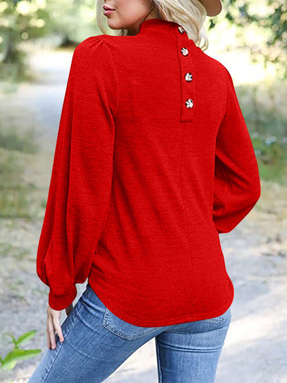 Full Size Mock Neck Long Sleeve T-Shirt-Angel Casuals