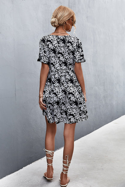 Printed Button down Pocketed Dress-Angel Casuals