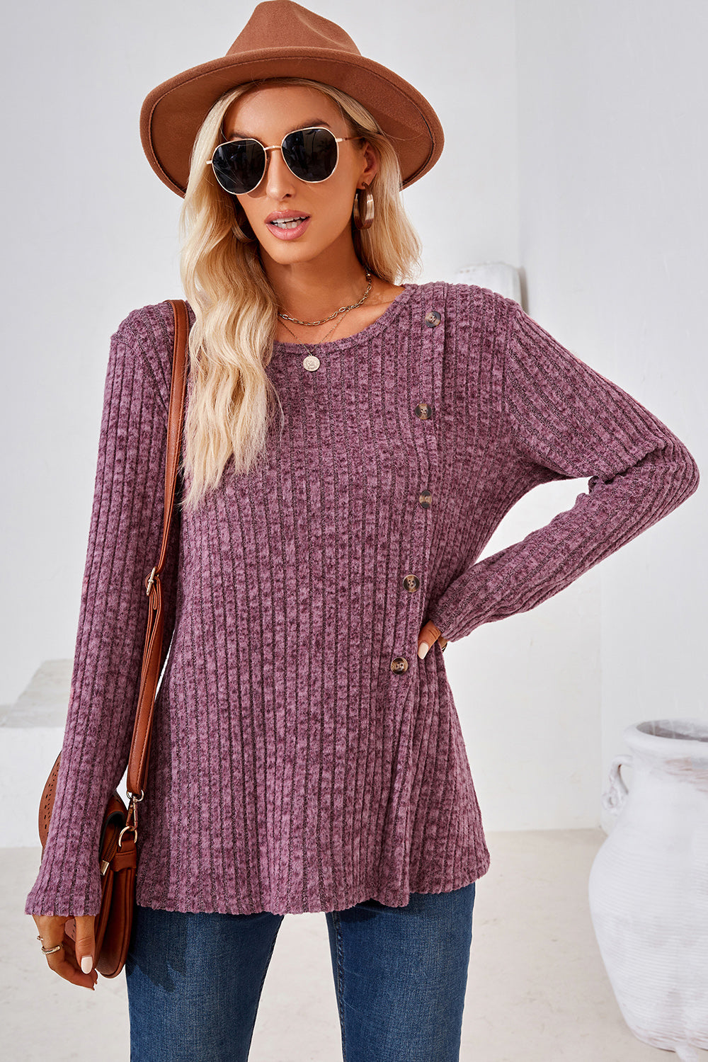 Round Neck Long Sleeve T-Shirt-Angel Casuals