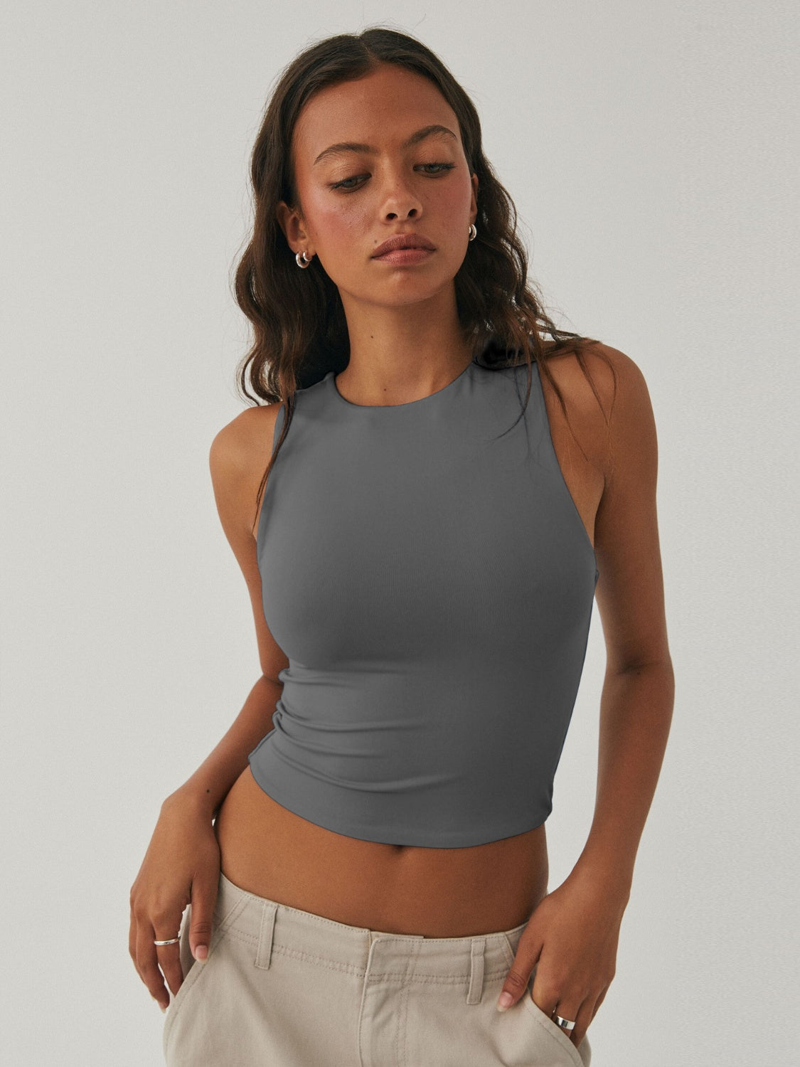 Round Neck Cropped Tank-Angel Casuals