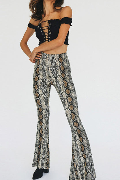 Snakeskin Print Flare Pants-Angel Casuals