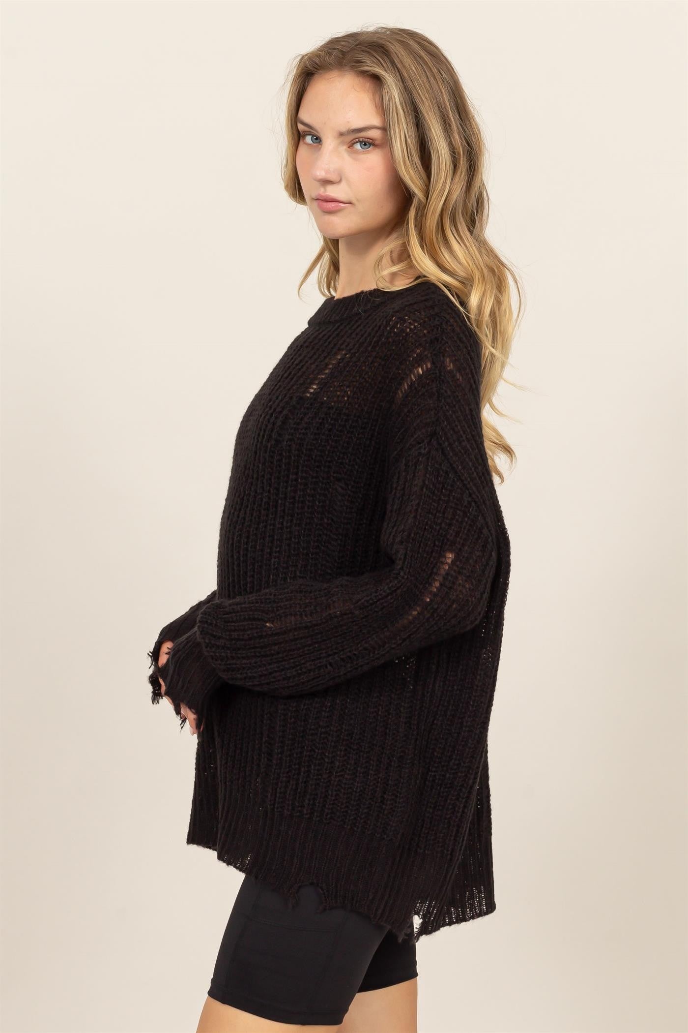 HYFVE Distressed Long Sleeve Knit Top-Angel Casuals