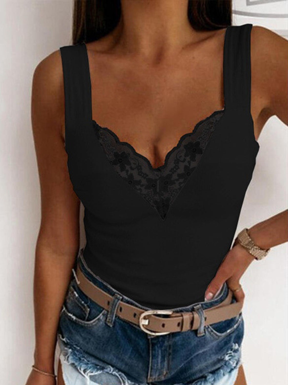 Full Size Lace Detail Sweetheart Neck Tank-Angel Casuals