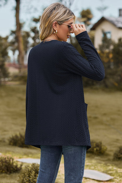 Cable-Knit Long Sleeve Cardigan with Pocket-Angel Casuals