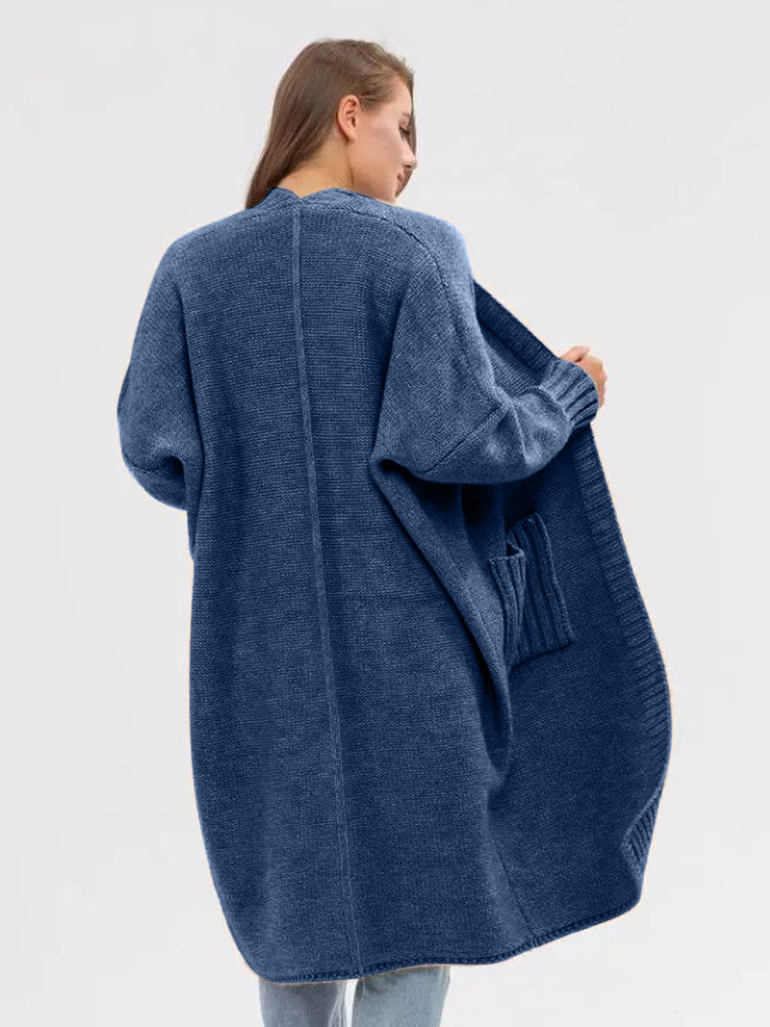 Pocketed Open Front Long Sleeve Longline Cardigan-Angel Casuals