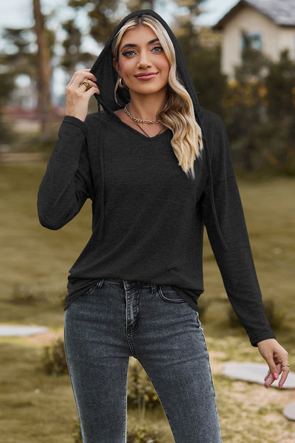 Drawstring Dropped Shoulder Hooded T-Shirt-Angel Casuals