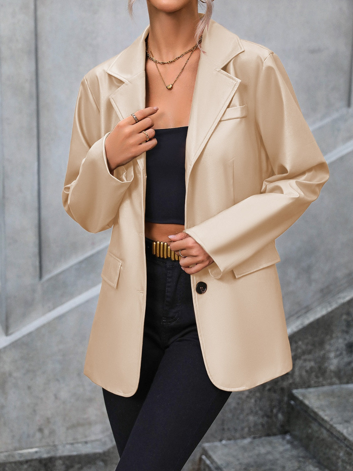 Ivy Lane Pocketed Button Up Collared Neck Blazer-Angel Casuals